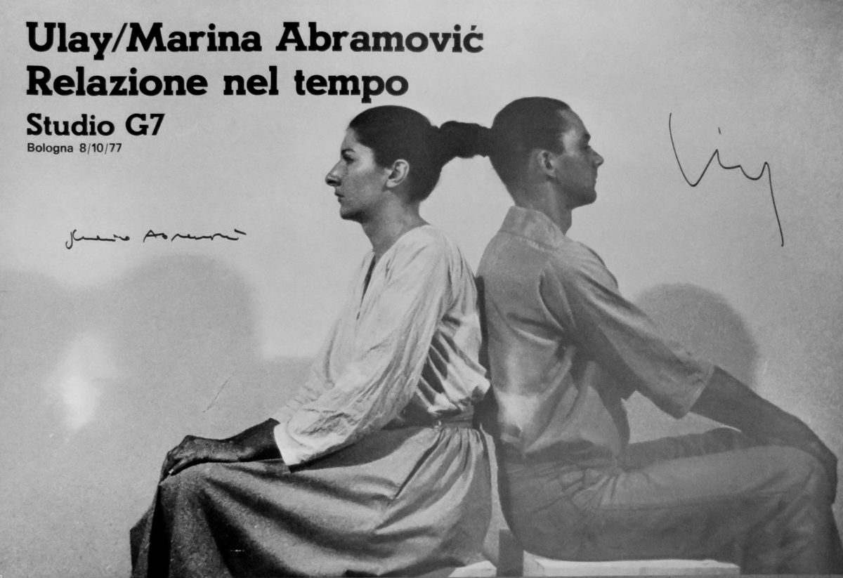Marina Abramović, Relazione nel Tempo, 1977, poster stampato in occasione della performance tenuta presso la Galleria Studio G7.