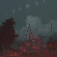 Pibi Paolo – Le lune e il falò, 2024, acrilico su tavola