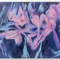 Lauren Wy, Ancient Bodies, false self, 2024-2025, oil on canvas, 150x180 cm, ph © Beppe Giardino, courtesy of the artist and Simóndi Gallery
