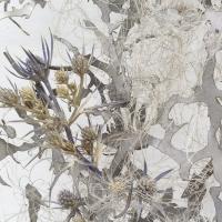 Inside Job – Will spread II, 2024, detail, stainless steel, linen yarn, dried thistle flowers