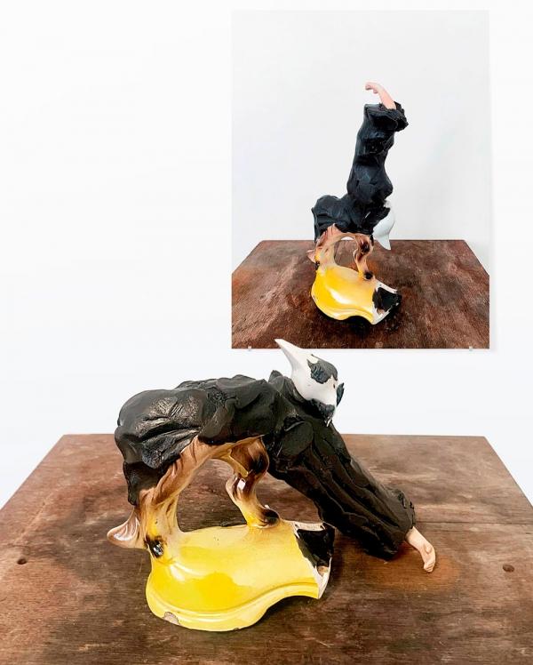 Gianluca Codeghini – The aftershave victory, diptych (ceramic and pongo sculpture, photo print) 2023