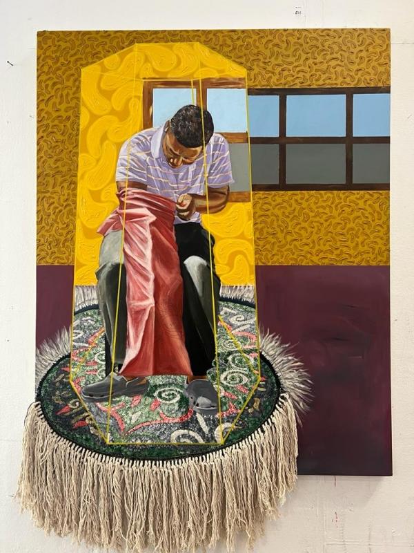  Feni Chulumanco – Untitled, 2023, Acrylic and textile on canvas Courtesy Osart Gallery and the artist