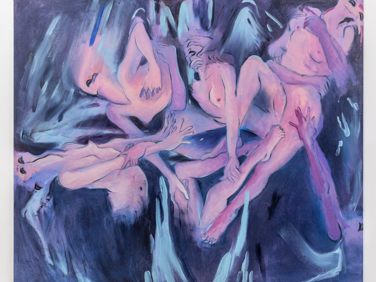 Lauren Wy, Ancient Bodies, false self, 2024-2025, oil on canvas, 150x180 cm, ph © Beppe Giardino, courtesy of the artist and Simóndi Gallery